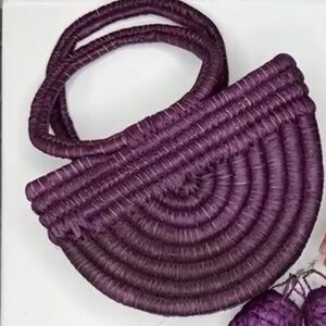 Vintage luxe Style Purple Handmade top  handle Natural Woven bag